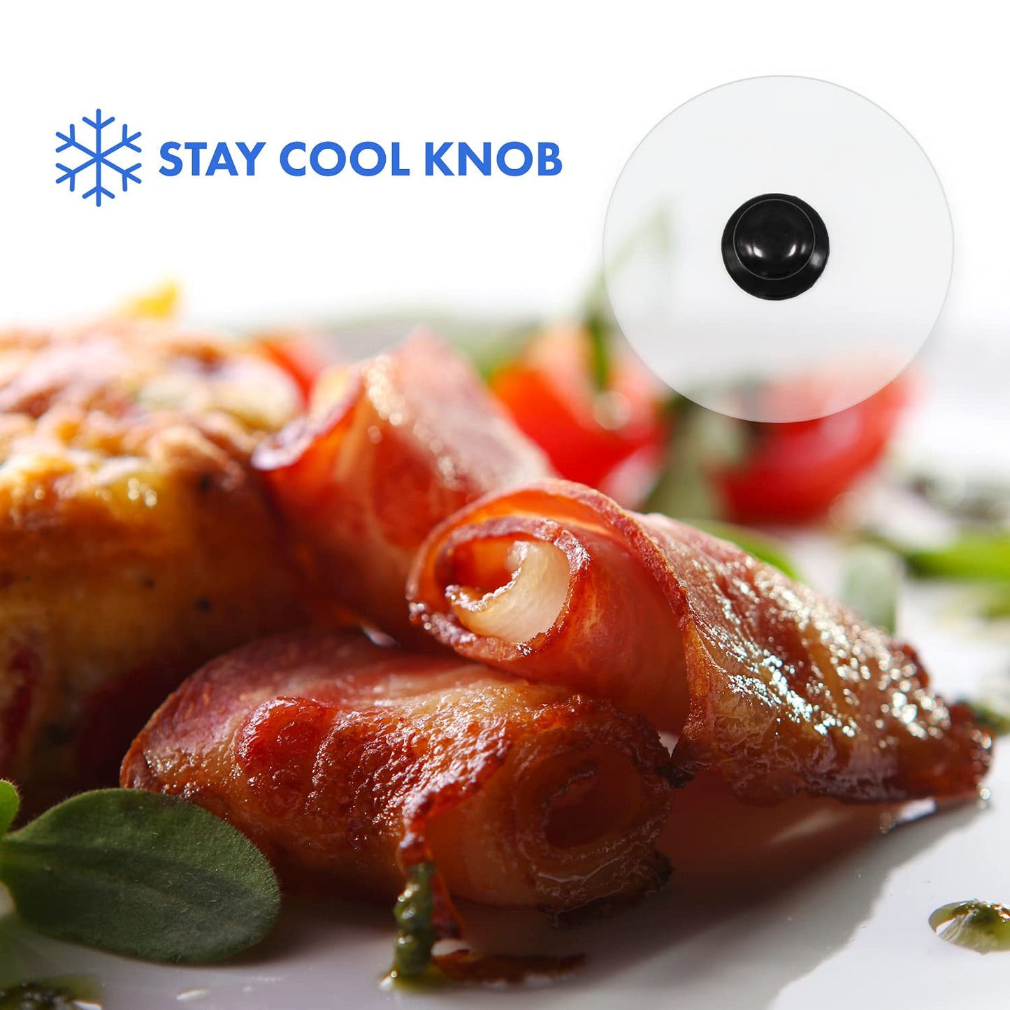 Northwest Enterprises Bacon Press, Round Tempered Glass Bacon Press And Splatter Shield, Perfectly Cooked Flat Bacon Every Time!