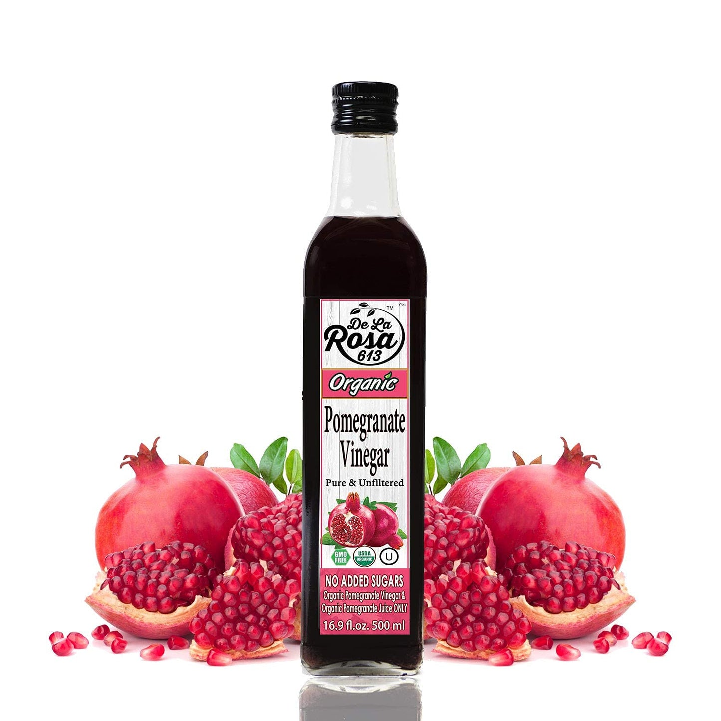 De La Rosa Organic Pomegranate Vinegar, Pure & Unfiltered, Vegan, Gluten Free & Kosher, Great For Salad Dressing, Marinades, 100% Pure Pomegranate Vinegar 16.9 Oz (Pack Of 1)