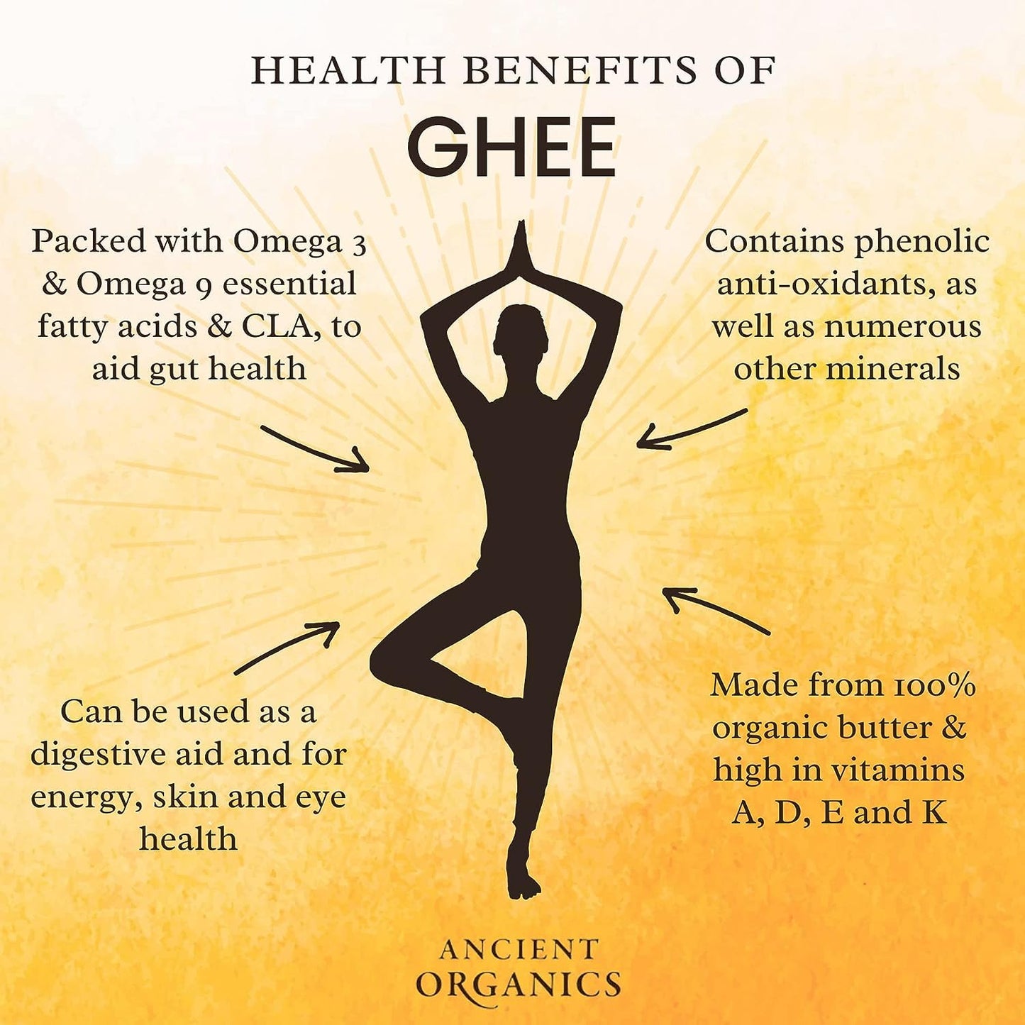 Ancient Organics Salted Ghee, Organic Grass Fed Gluten Free Clarified Salted Ghee Butter With Vitamins & Omegas, Lactose Free, 1