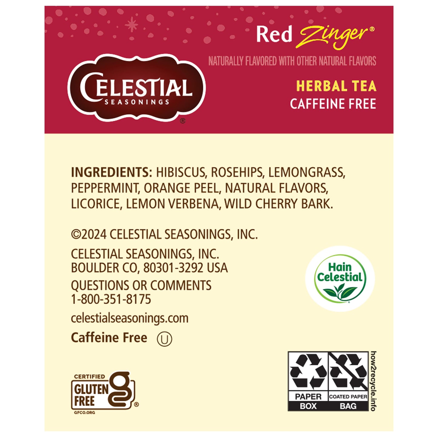 Celestial Seasonings Herbal Tea Red Zinger, 20 Count, Red, Model 48867