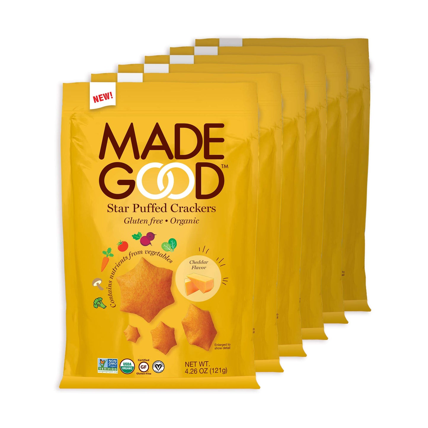 MadeGood Star Puffed Crackers, Cheddar, Good Source of Vitamin C & D, Whole Grain, Vegan Friendly, Kosher, USDA Certified Organi