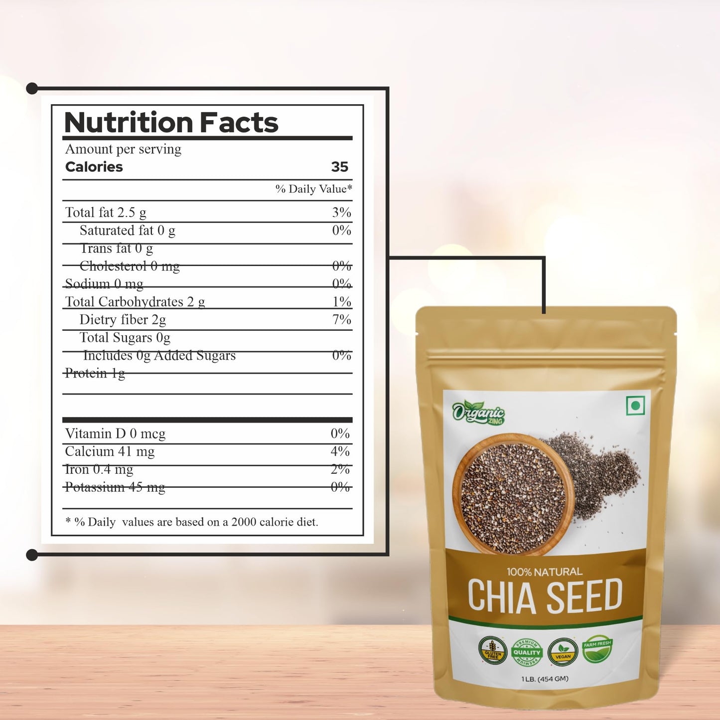 Organic Zing Organic Chia Seeds - Plant-Based Omegas 3 And Protein, Perfect For Smoothies, Salads And Chia Puddings (454 Gram) P