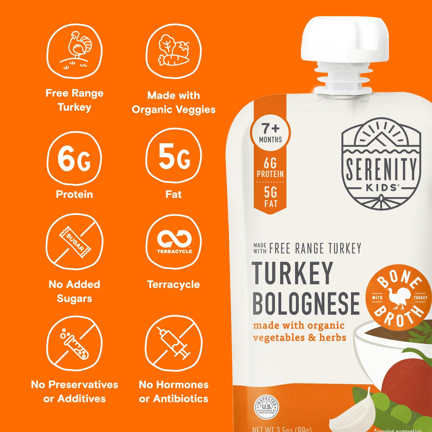 Serenity Kids 7+ Month Bone Broth Puree Made With Organic Veggies - Clean Label Project Purity Award Certified - Bpa-Free Pouch