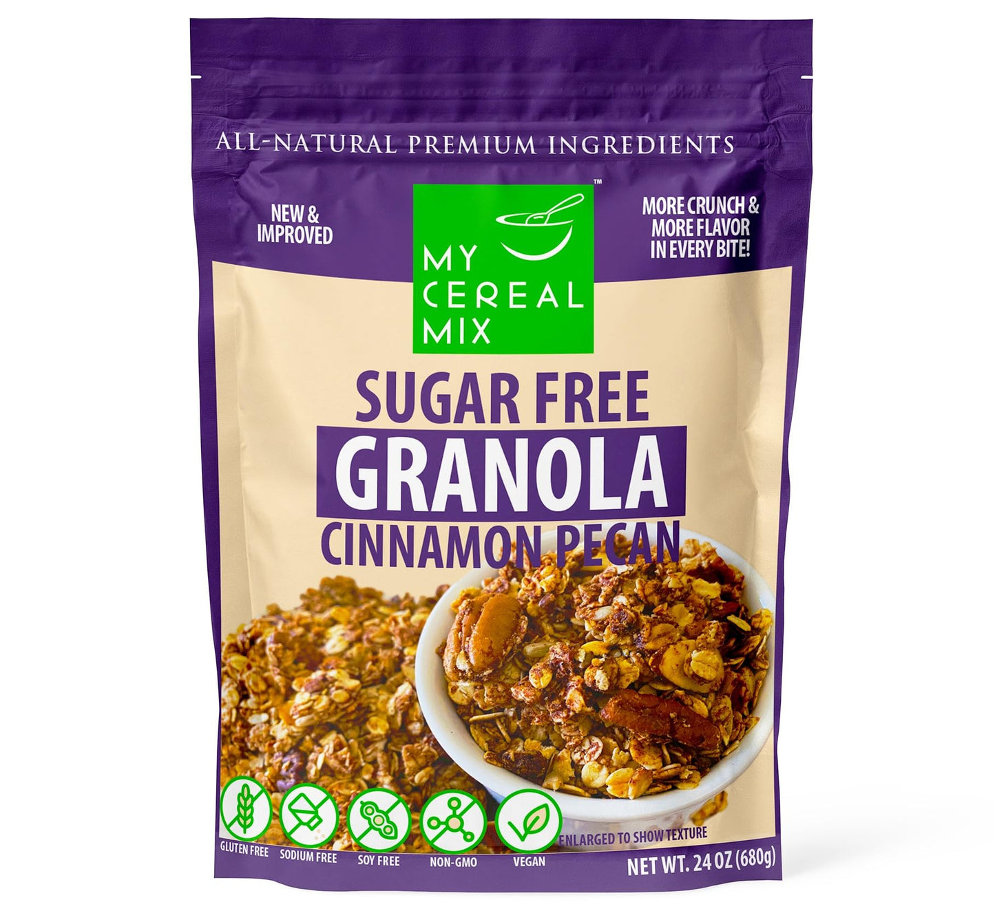 Sugar Free Granola - Cinnamon Pecan (Non-Gmo, Gluten Free, Soy Free, Sodium Free, No Sugar Alcohols, All Natural Ingredients, Ve