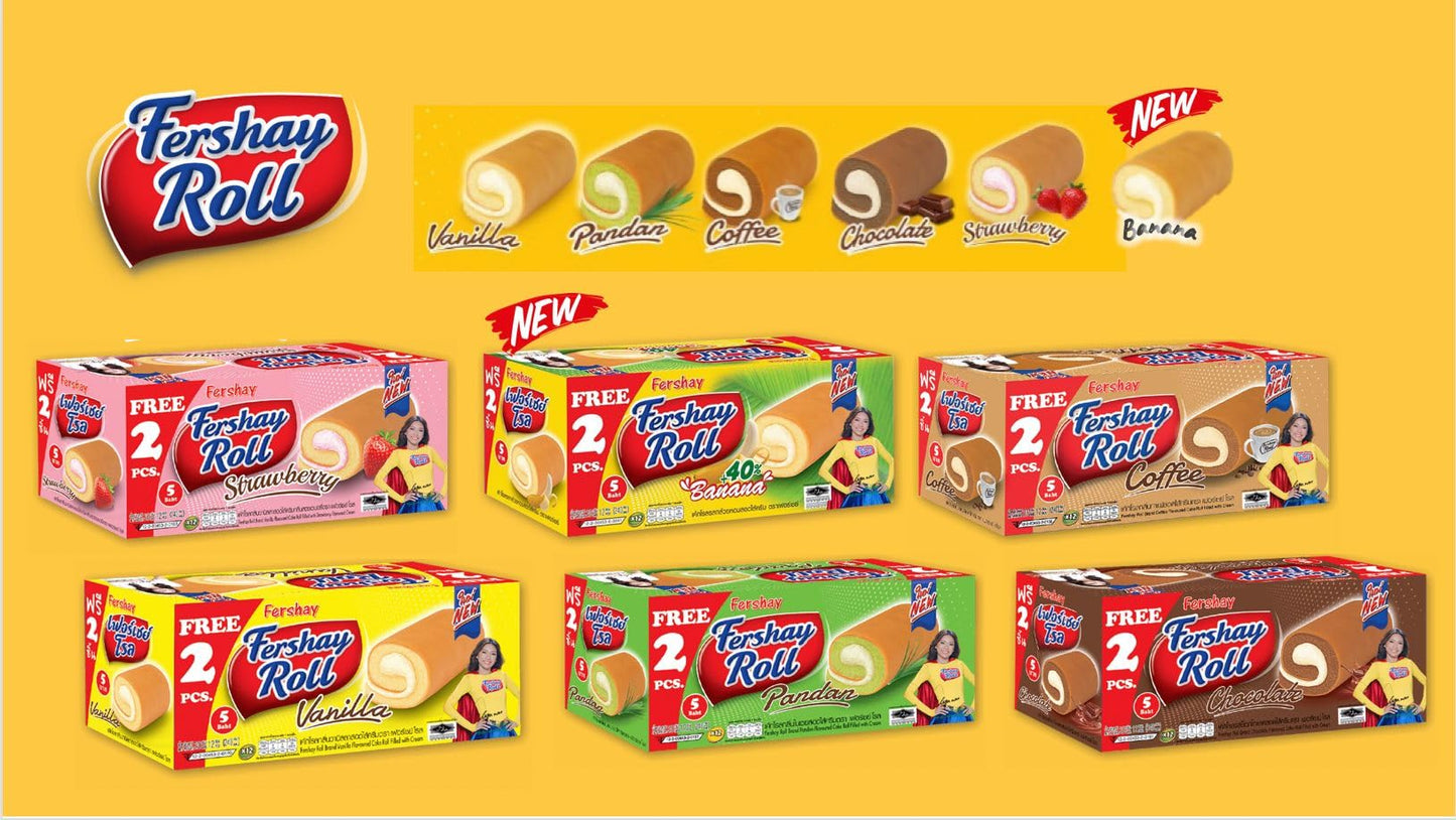 Fershay Banana Cake Rolls Filled With Cream, (Pack of 14), 8.32 Oz