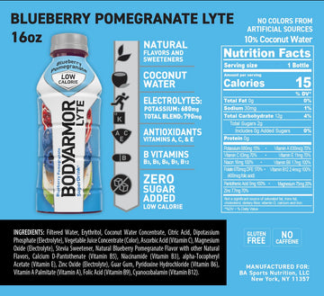 Bodyarmor Lyte Sports Drink Low-Calorie Sports Beverage, Blueberry Pomegranate, Coconut Water Hydration, Natural Flavors With Vitamins, Potassium-Packed Electrolytes, Perfect For Athletes, 16 Fl Oz (Pack Of 12)