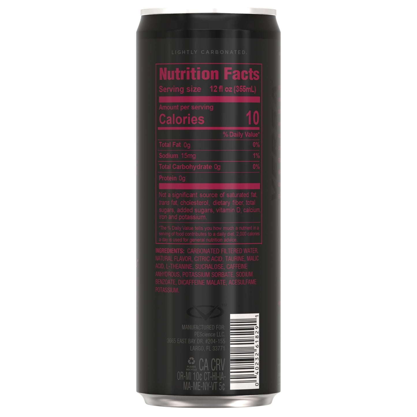 PEScience VERSA Energy Drink, Sugar Free, 125mg Caffeine, Black Raspberry, Case of 12
