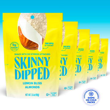Skinnydipped Lemon Bliss Yogurt Covered Almonds, Healthy Snack, Plant Protein, Gluten Free, 3.5 Oz Resealable Bags, Pack Of 5