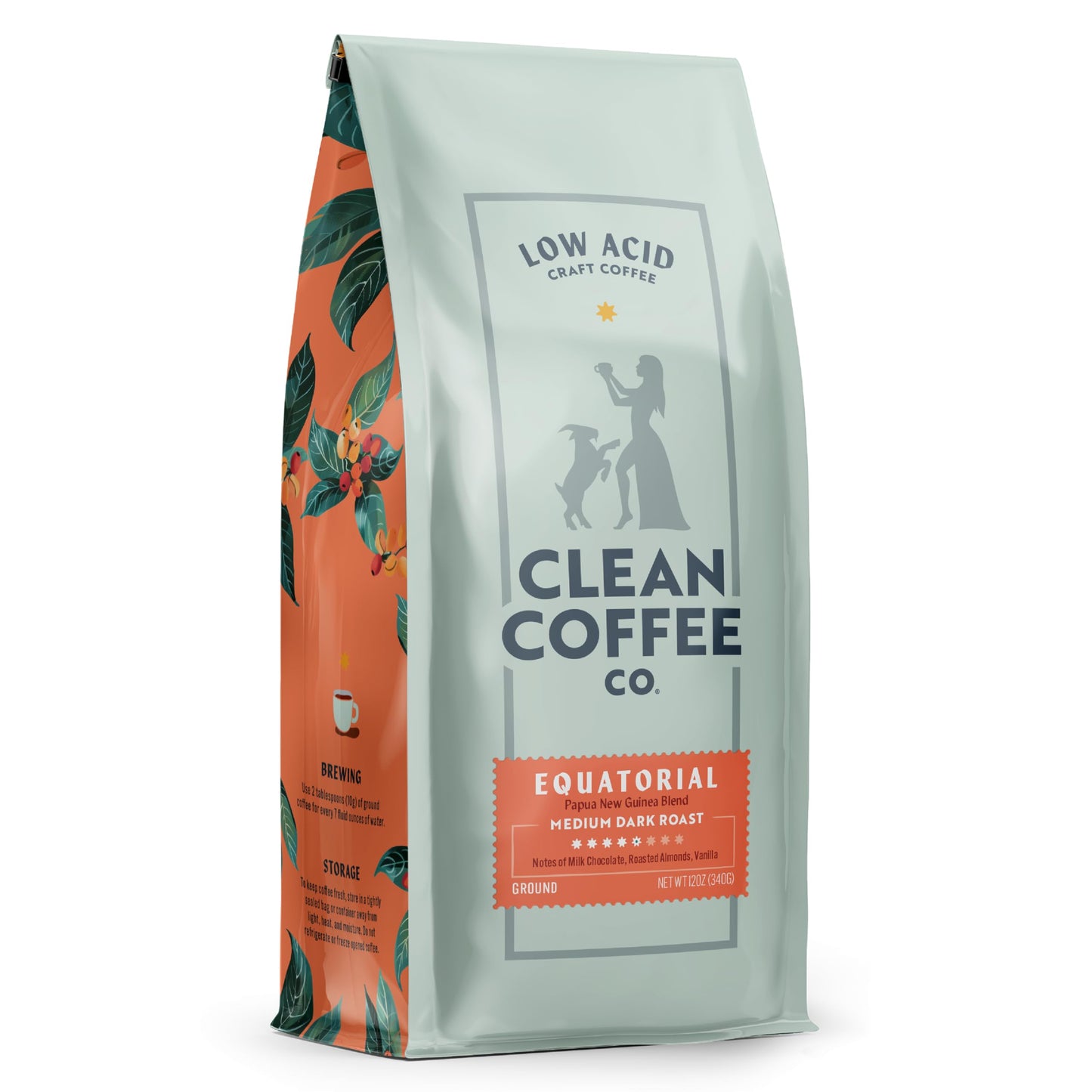 Clean Coffee Co. | Low Acid Coffee, 12Oz Bag Ground Coffee | Medium Roast From Papua New Guinea | Toxin Free And Mold Free Coffee Beans, Smooth Taste For Espresso, French Press, Or Iced Coffee