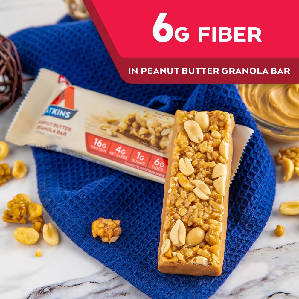 Atkins Peanut Butter Granola Protein Meal Bar, High Fiber, 16g Protein, 1g Sugar, 4g Net Carb, Meal Replacement, Keto Friendly,
