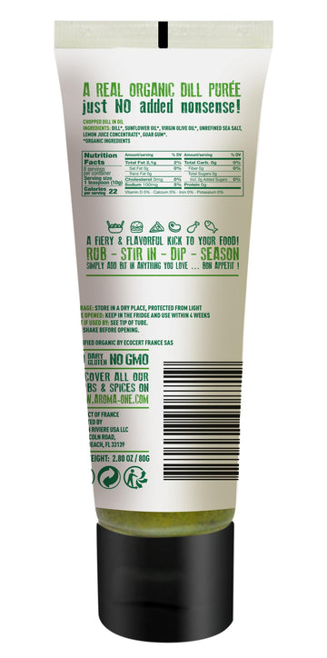 Aroma One Dill Puree Paste - Organic Herb Concentrate, Vegan, 2.82 oz (Pack of 2)
