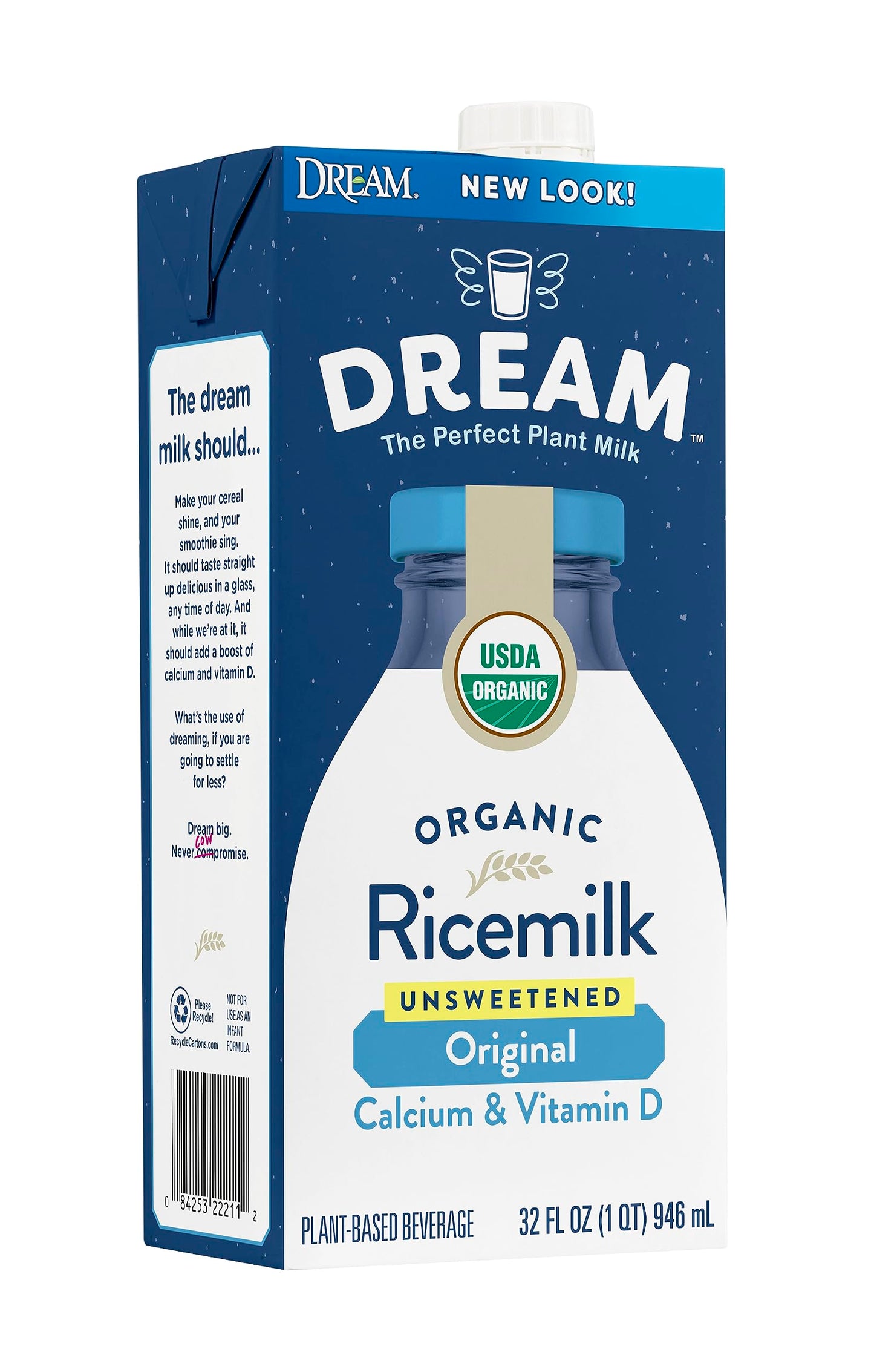 Rice Dream Organic Rice Milk Drink, Unsweetened Original, Vegan Dairy Alternative, Lactose Free, Shelf Stable, 32oz (Pack of 12)