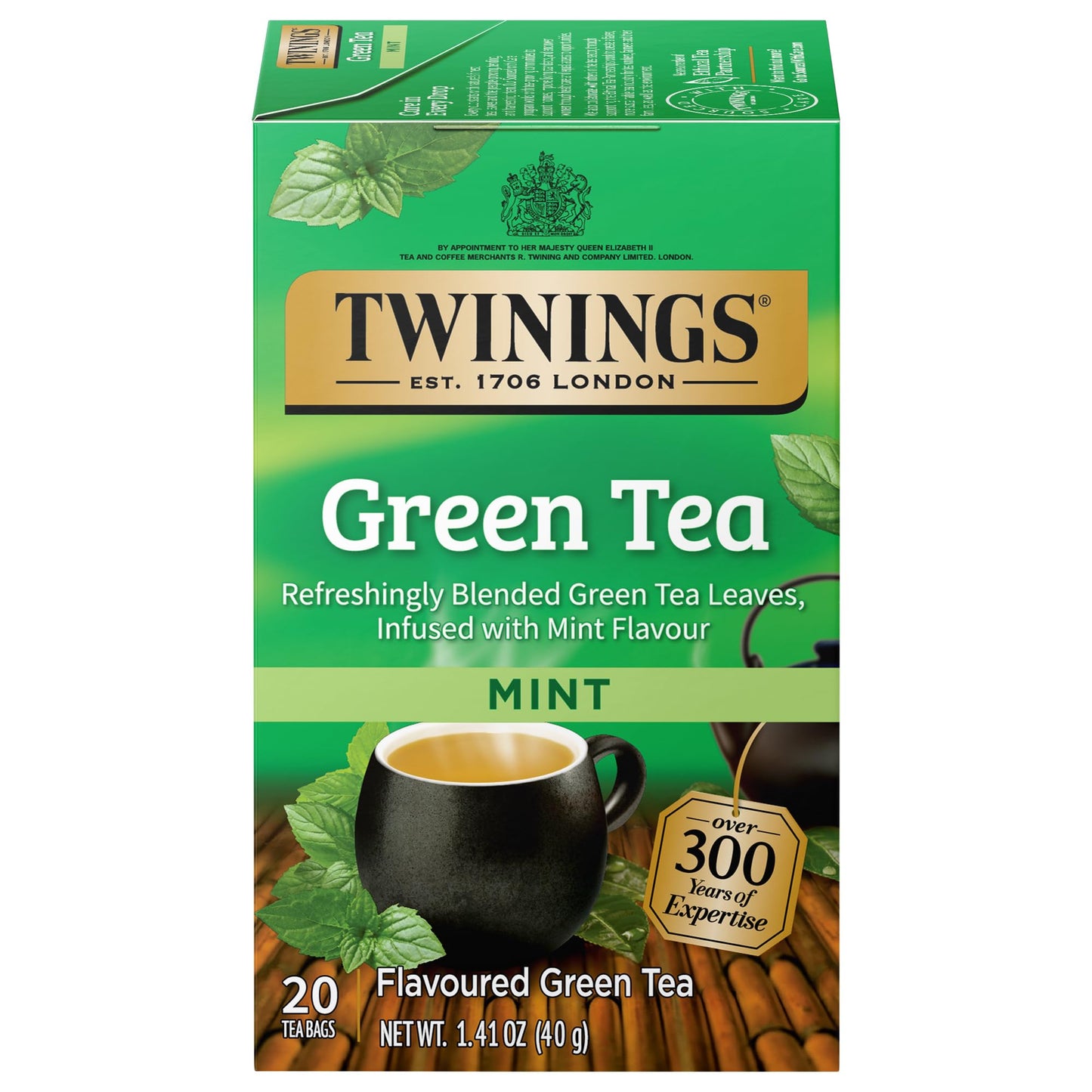 Twinings Green Tea With Mint Individually Wrapped Bags, 20 Count (Pack Of 6), Invigorating Aroma, Caffeinated, Enjoy Hot Or Iced | Packaging May Vary