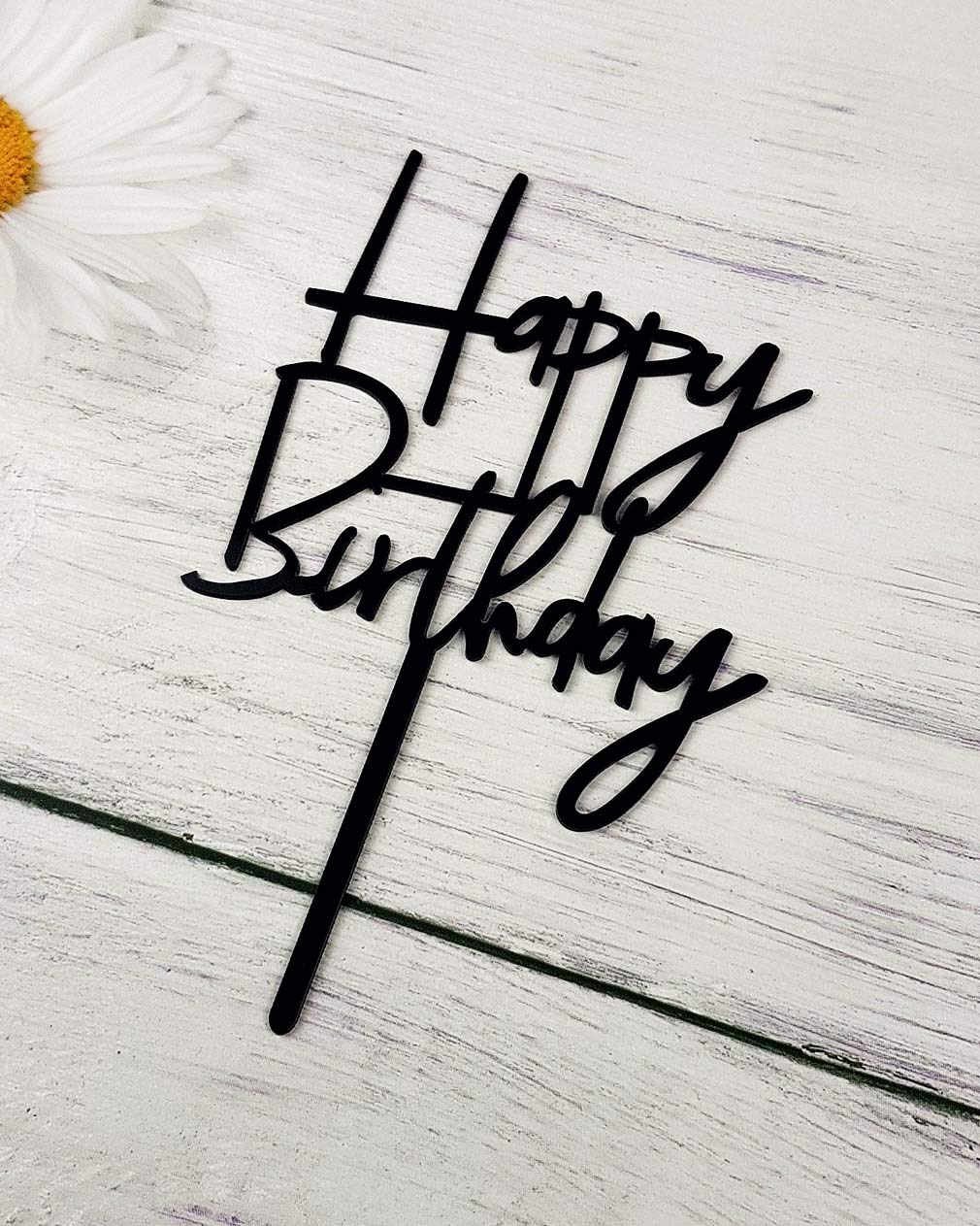 JIEEIN Happy Birthday Cake Topper - Black Acrylic, Model NJ-0055, Party Decorations