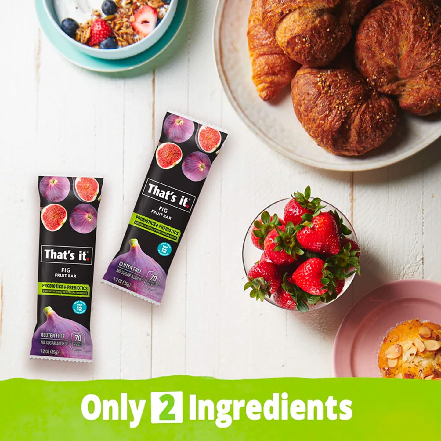 Thats it. Fig Probiotic Fruit Bar Pack,. Just Real Fruit + Probiotics, 70 Calories Per Bar, All Natural, 2- Ingredients, Shelf