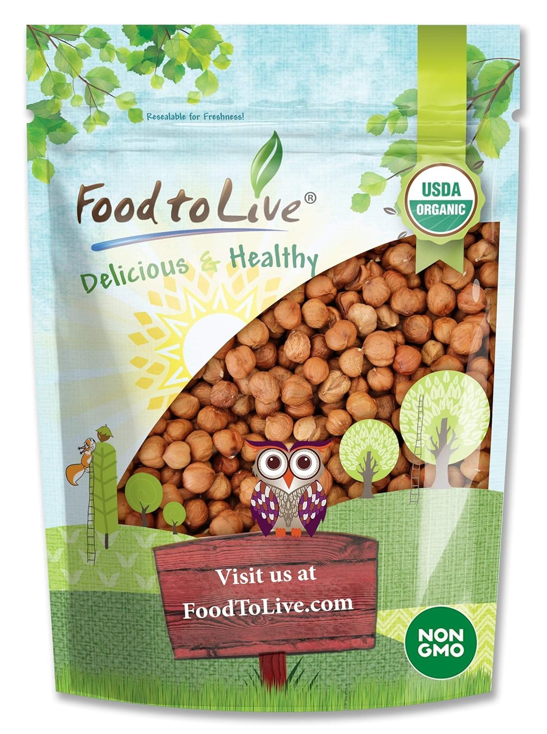 Food To Live - Organic Hazelnuts, 8 Ounces Non-Gmo, Raw Filberts, Whole Nuts, Shelled, Unsalted, Kosher, Vegan, Bulk. Crunchy, Wholesome Snack. Rich In Vitamin E, Protein.