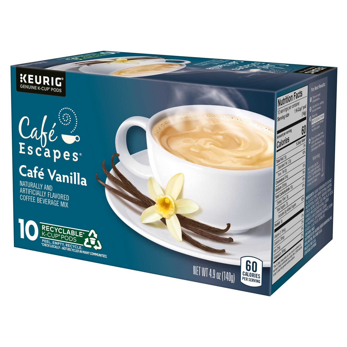 Caf Escapes Caf Vanilla Coffee Beverage, Single-Serve K-Cup Pods, 60 Count
