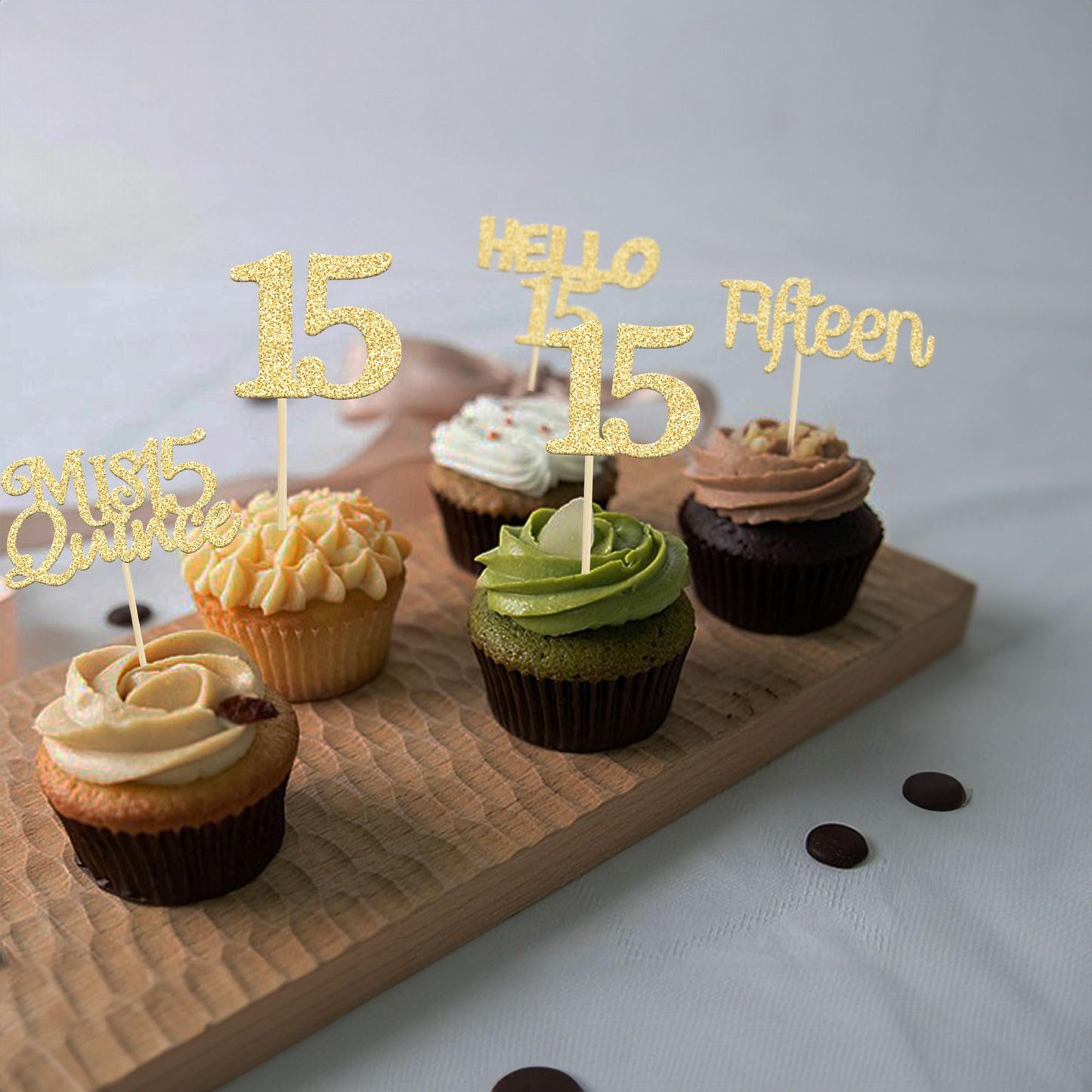 Gyufise 24Pcs Gold Glitter 15Th Birthday Cupcake Toppers Mis Quince 15 Cake Toppers Hello 15 Fifteen Cupcake Picks For 15Th Birt