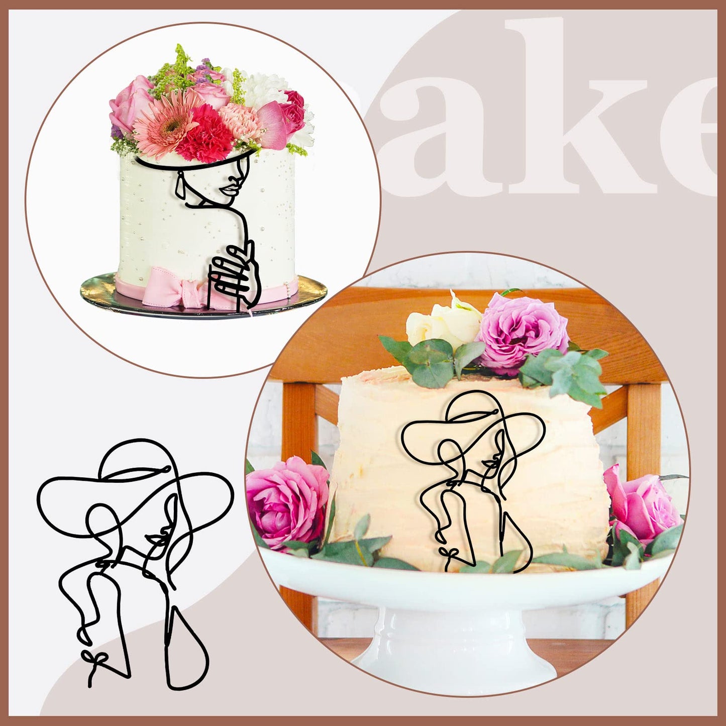 Marsui 10 Pcs Boho Lady Face Cake Topper Acrylic Minimalist Lady Cake Toppers Happy Birthday Cake Decoration For Women Wedding B