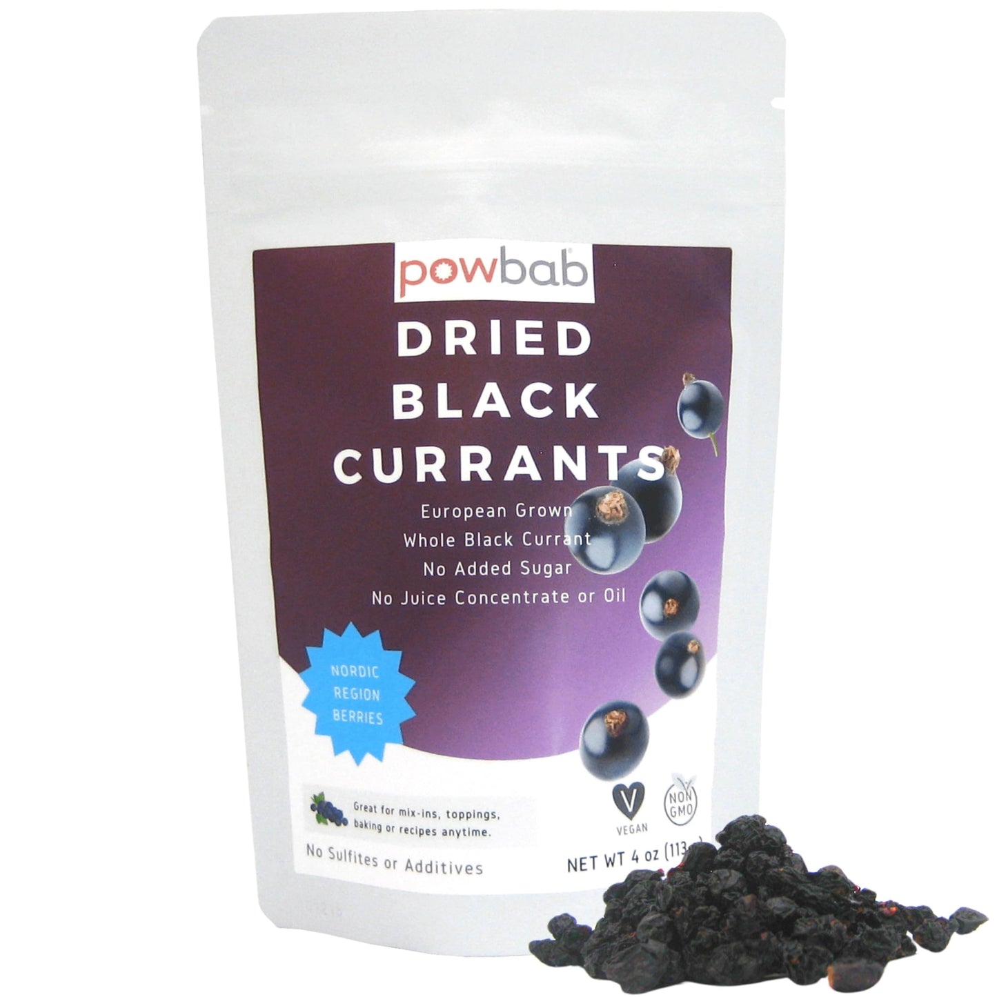 powbab Dried Black Currants (4 oz) 100% Unsweetened Currants Dried Fruit Ribes Nigrum. Nordic European Grown Dried Currants for