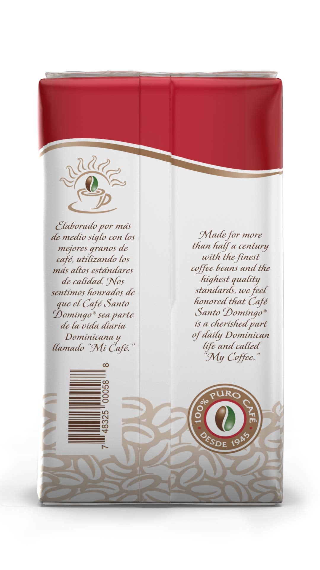 Café Santo Domingo Ground Coffee, Medium Roast, 8 oz Bag, Red & White, Dominican Republic - Pack of 4