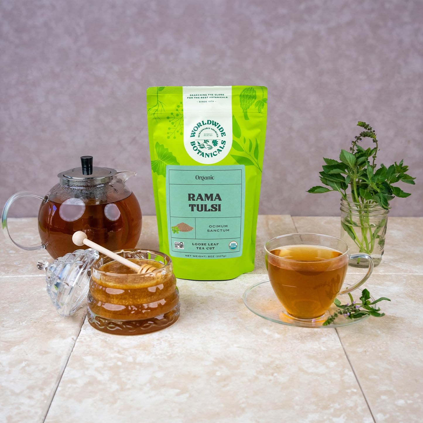 Worldwide Botanicals Organic Holy Basil Tea - Loose Leaf Herbal Tea, 8oz, Fair Trade, Kosher, 100% Pure Tulsi Rama
