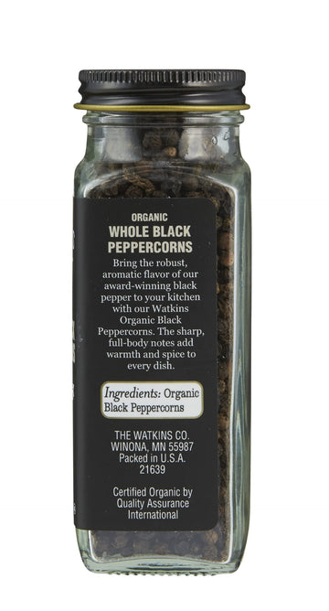 Watkins Gourmet Organic Spice Jar, Whole Black Peppercorns, 2.6 Oz. Bottle, 3-Pack