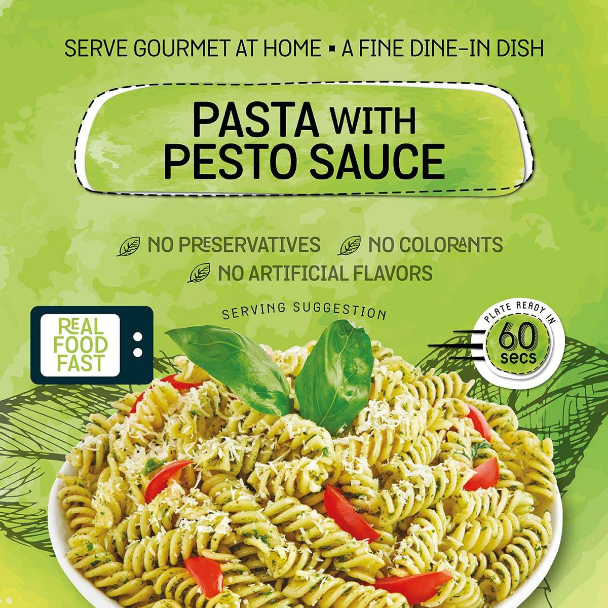 Mediterranean, Ready To Eat Pasta With Pesto Sauce, No Preservatives, No Colorants, No Artificial Flavors, 8.8 Oz (Pack Of 12)