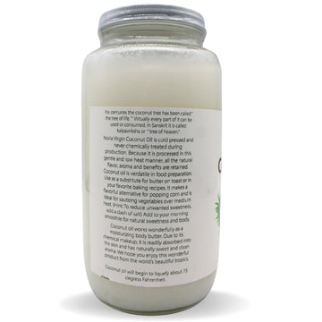 Noria Cold Pressed Virgin Coconut Oil, Unrefined, 32 Fl oz Glass Jar - Natural Health & Beauty Essential