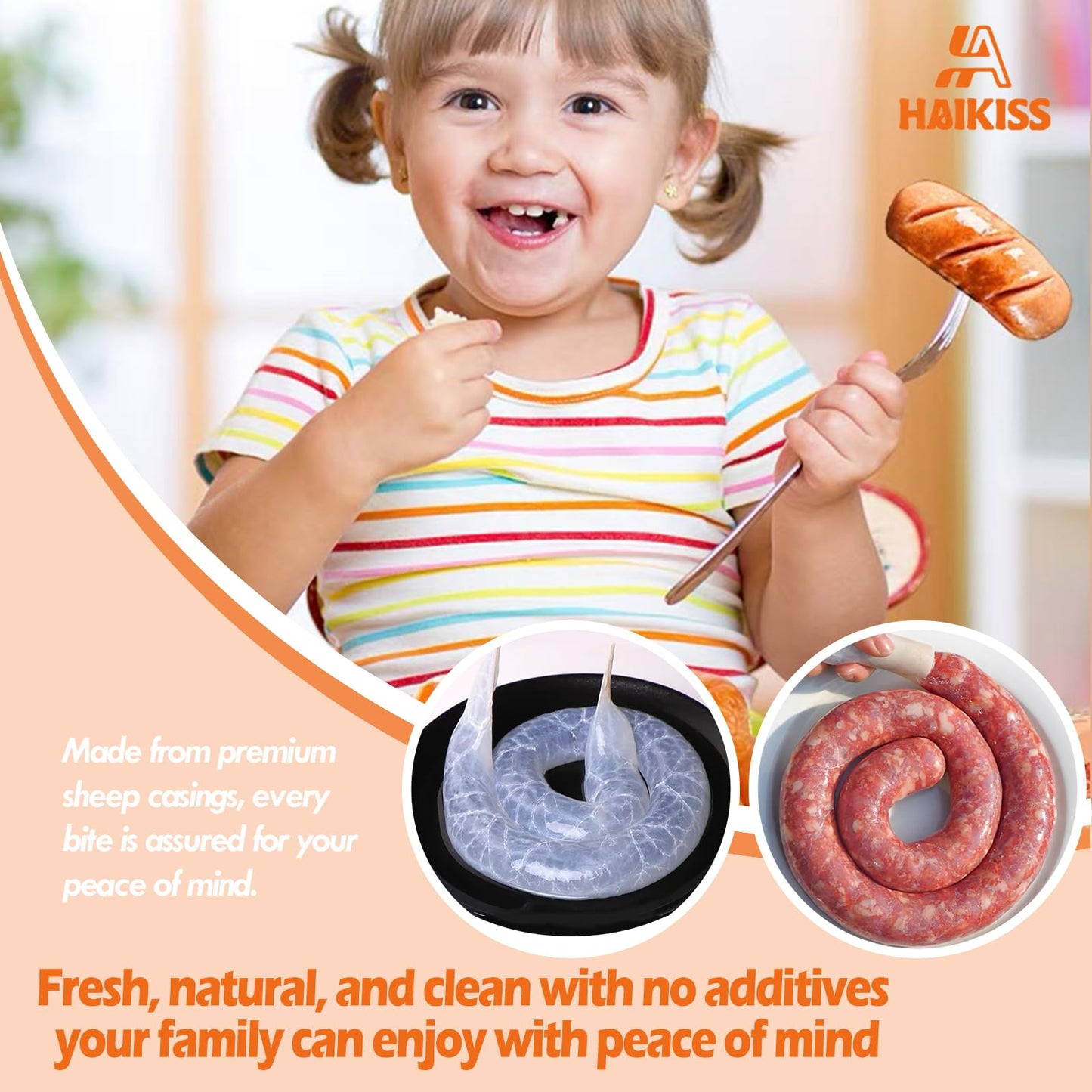 Natural Sheep Sausage Casing,Edible Casings For Making,Grade A,Pre-Tubed,Great For Snack Sticks,Italian,Hot Dog,Polish,Bratwurst