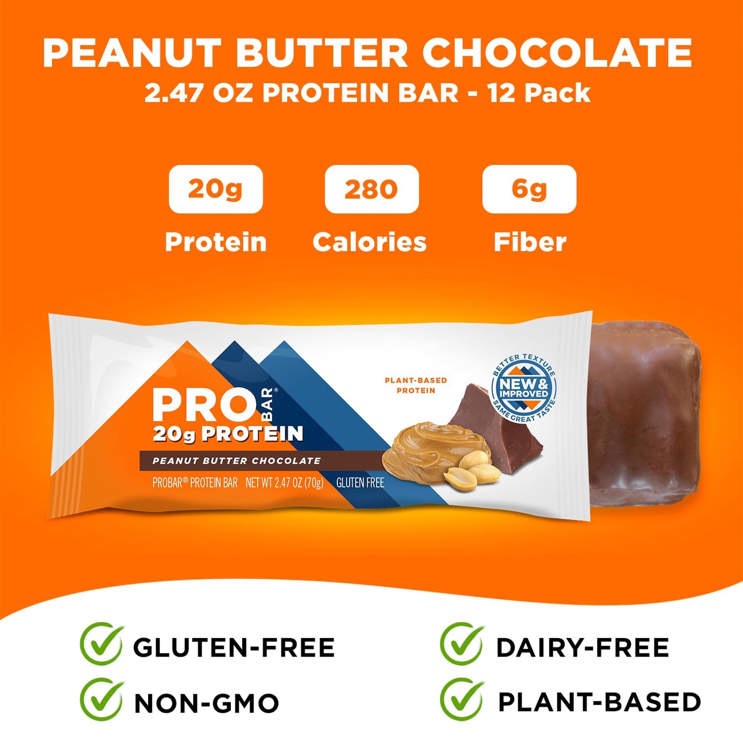PROBAR - PROTEIN Bar, Peanut Butter Chocolate, Non-GMO, Gluten-Free, Healthy, Plant-Based Whole Food Ingredients, Natural Energy