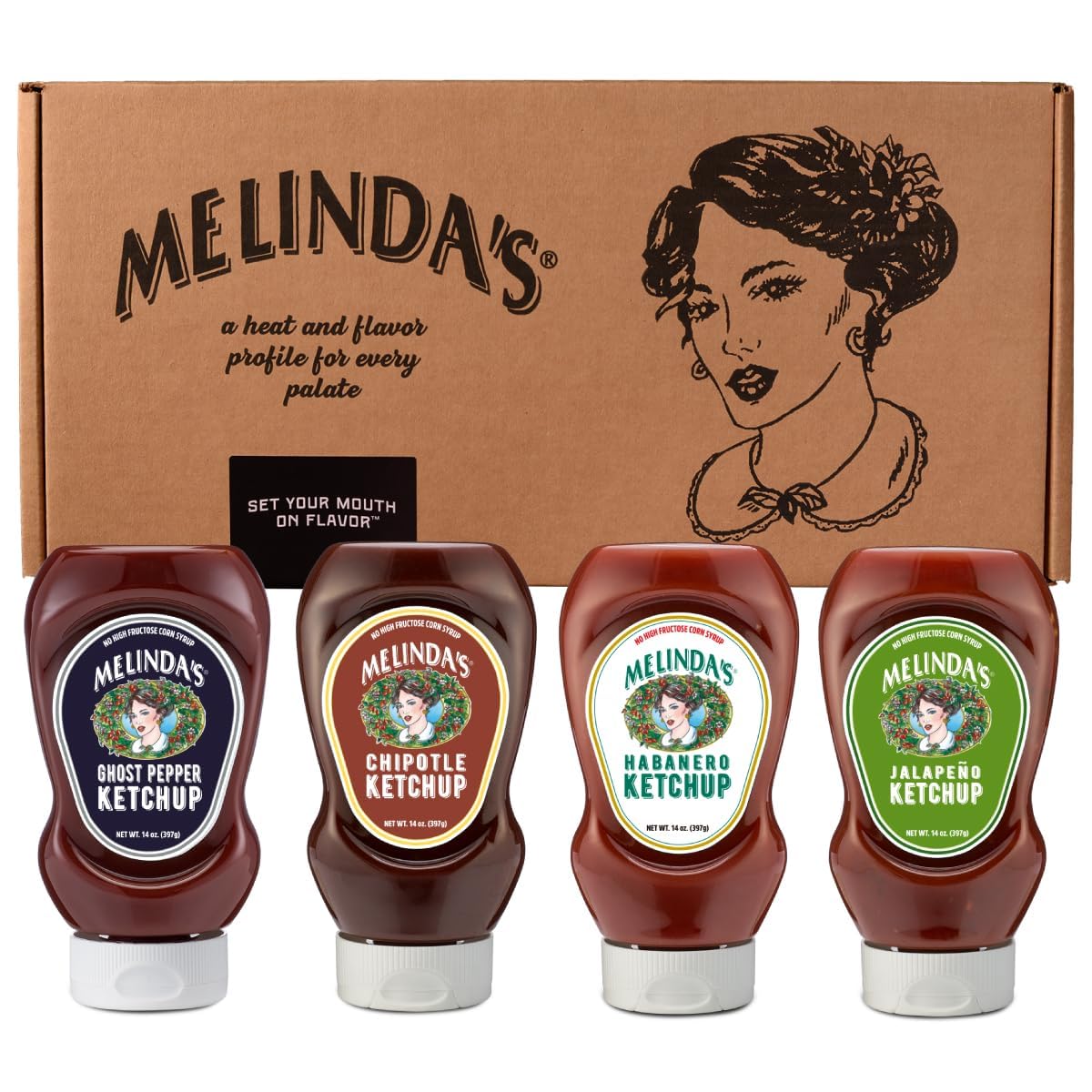 Melindas Inspired by Fire Spicy Ketchup Collection - Gourmet Variety Pack with Real Sugar, No High Fructose Corn Syrup - Include