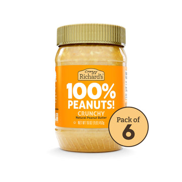 Crazy Richards 100% All-Natural Crunchy Vegan Peanut Butter with No Added Sugar and Non-GMO (16 Ounce, Pack of 6)