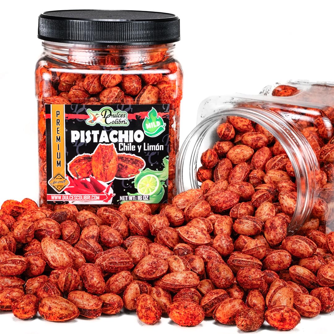 In-Shell Flavored California Pistachios | CHILI-LEMON | 16oz Family-Size Jar | Bold Mexican Flavors | Artisan made, Fresh & Deli
