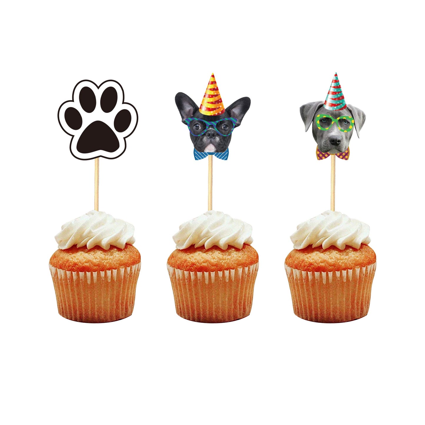 TSJ Dog Cupcake Toppers, 24PCS Paper Puppy Theme Birthday Decorations, Dog Toppers, Model CT-D