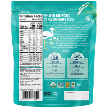 Lundberg Coconut Jasmine Rice, Regenerative Organic, Ready In 90 Seconds, Microwave Or Stovetop, 8 Oz Pouch