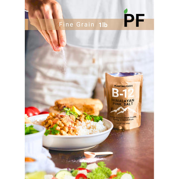 Planting Foods Organic Himalayan Pink Salt + Vitamin B12 | Fine Grain 16Oz (1Lb) | Organic Pure, Vegan & Unrefined | Nutrient &