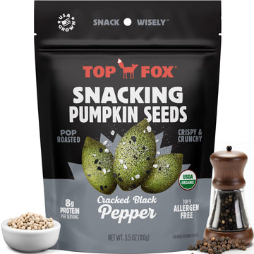 Top Fox Snacks - Organic Pop-Roasted Pumpkin Seeds | Healthy Protein Snacks - Gluten Free - Keto And Vegan Friendly (Salt & Pepper, 3.5 Oz - 6 Pack)