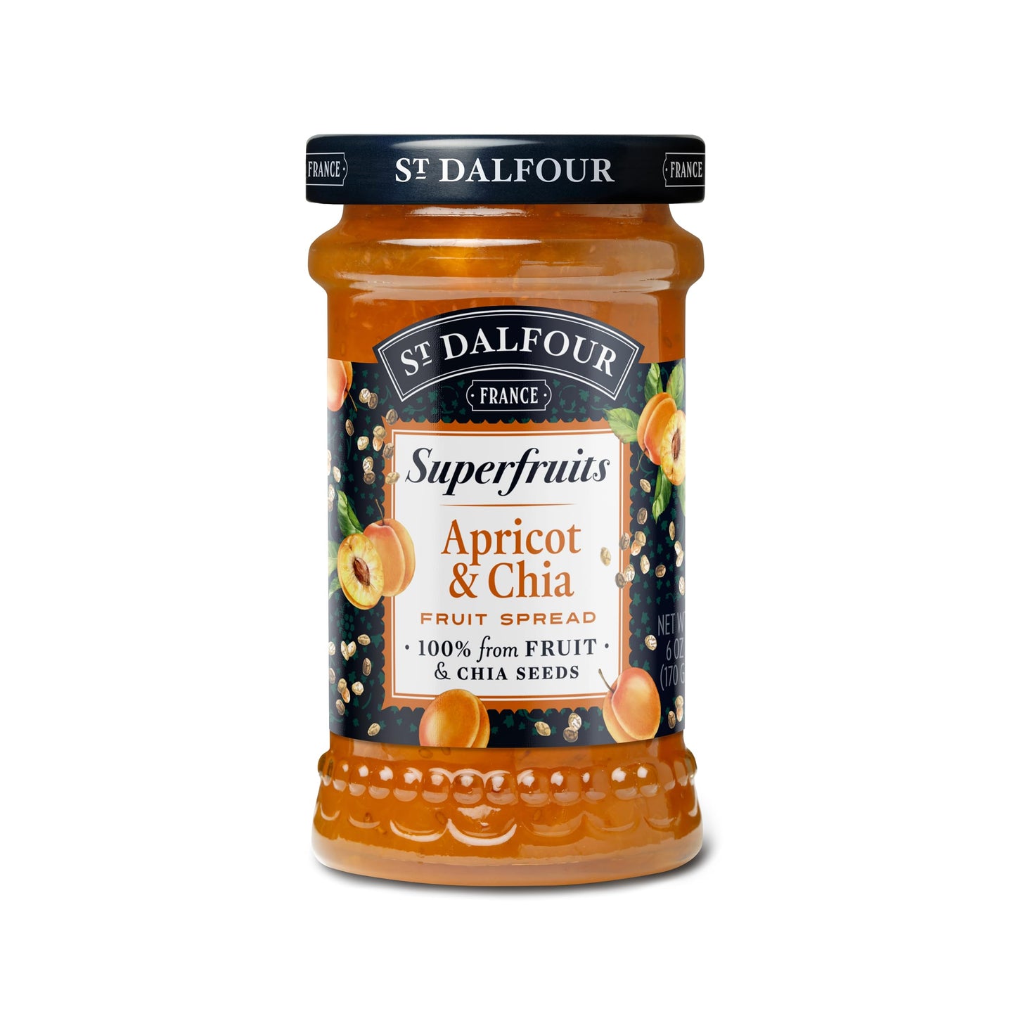 St. Dalfour Superfruits Apricot & Chia Fruit Spread - 6 oz - 100% from Fruit, Gluten-Free, No Artificial Ingredients, Non-GMO, A