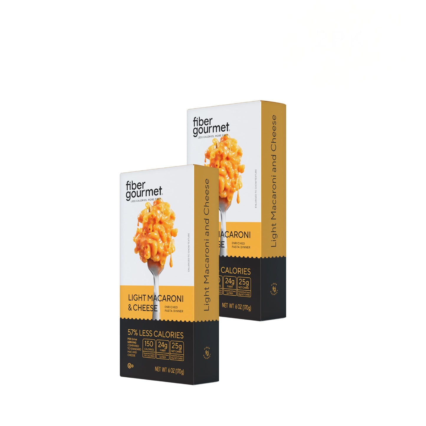 Fiber Gourmet Mac And Cheese - Healthy & Cheesy Macaroni Noodles - Fiber-Rich, Low-Calorie Instant Pasta - Made In Us, Kosher, And Has Zero Artificial Colors Or Flavors - Pack Of 2 X 6Oz (170G)