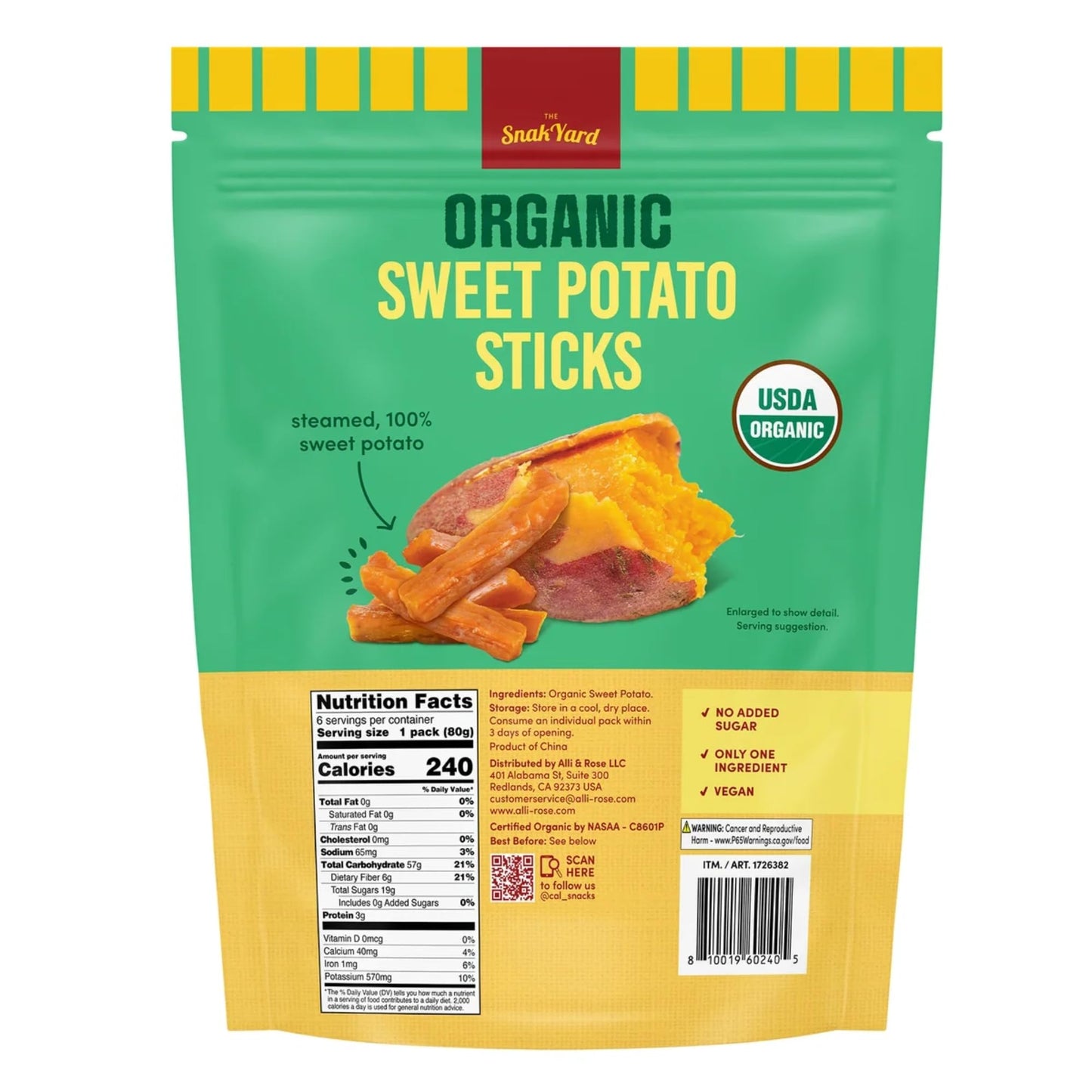 SnackYard Organic Sweet Potato Sticks, Made from 100% Sweet Potato, Lightly Salted Vegan Snack, 17 Oz Resealable Bag, Healthy Sn