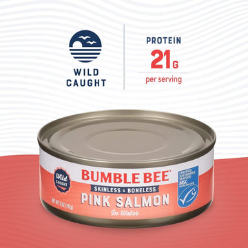 Bumble Bee Skinless & Boneless Canned Pink Salmon In Water, 5 Oz Can - Premium Wild Caught Salmon - 20G Protein Per Serving - Gluten Free, Kosher, Msc Certified