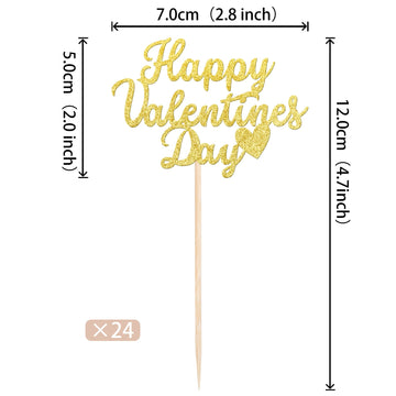 24 Pcs Happy Valentine'S Day Cupcake Toppers Glitter Sweet Love Be Mine Valentines Cupcake Picks For Valentine'S Day Theme Weddi