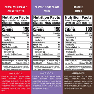 simplyFUEL Chocolate Protein Ball Variety Pack - Whole Food Balls with Probiotics - 8g Protein Snack - Gluten Free Energy Balls (3 Packs)