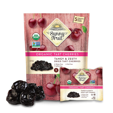 SUNNY FRUIT Organic Dried Tart Cherries - 6 Bags, 0.7oz Packs, Non-GMO, Vegan, Halal, Kosher