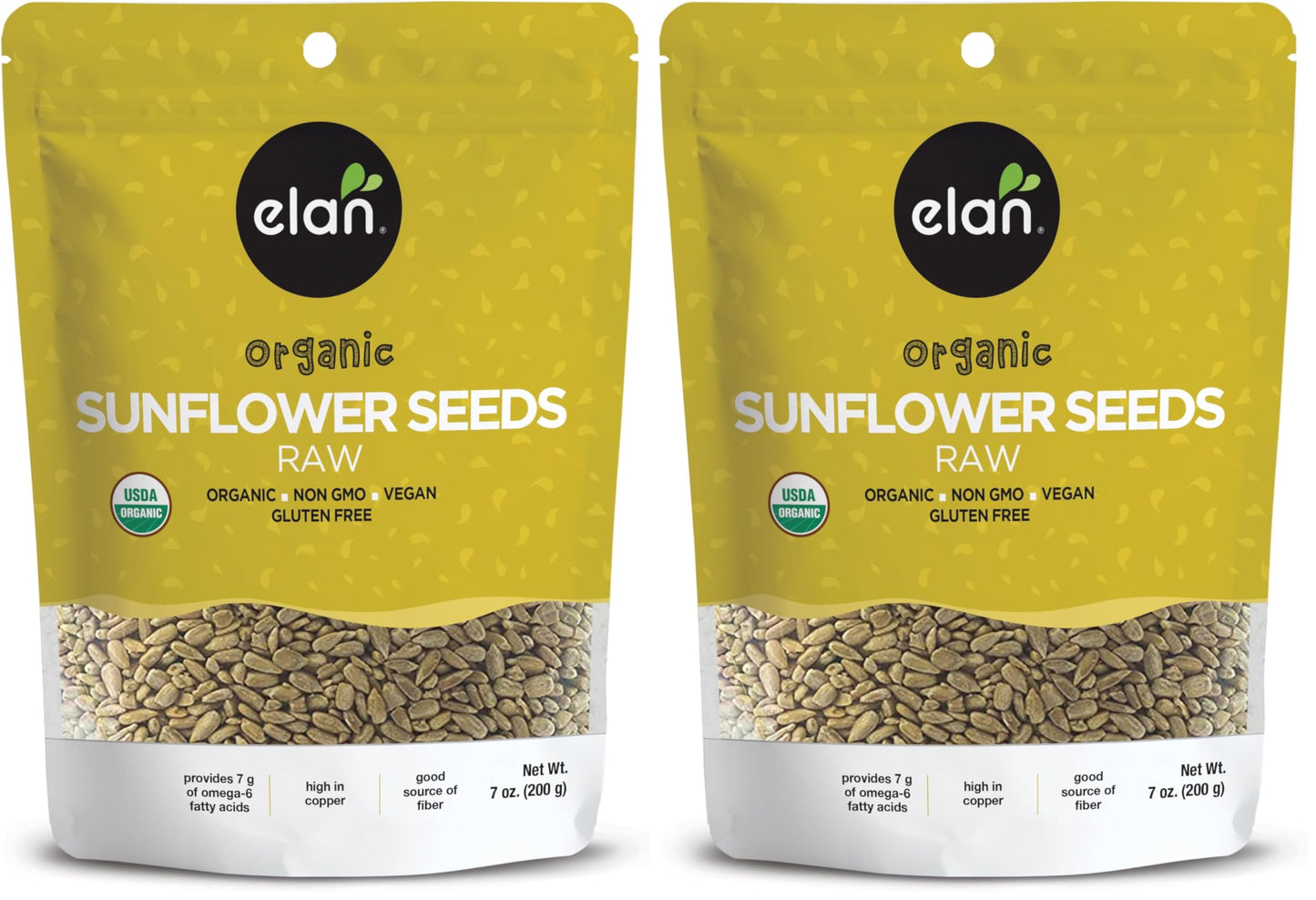 Elan Organic Sunflower Seeds, Raw, 7.1 oz, Pack of 2 | Unsalted | Shelled | Non-GMO | Vegan