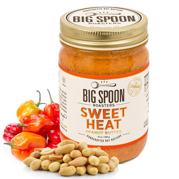 Big Spoon Roasters Hot Peanut Butter W/Chiles & Sea Salt - Low Sugar Peanut Butter - Sweet & Spicy, Creamy Peanut Butter W/Organ