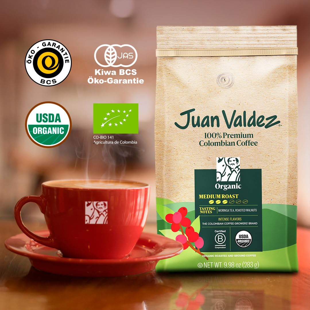 Juan Valdez Organic Ground Coffee, Balanced Roast, 10 OZ, Premium Colombian, USDA Organic, Pack of 2