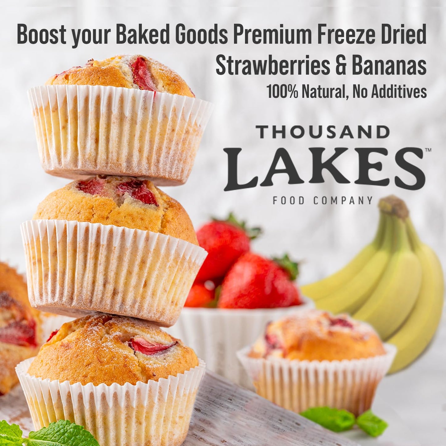 Thousand Lakes Freeze Dried Fruit - Strawberries and Bananas - 3 oz | No Sugar Added | 100% Fruit | Sliced for Snacking
