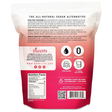 Durelife Monk Fruit Sweetener, Classic - Sugar Substitute, Keto Diet Friendly, 1:1 Zero Calorie, White Sugar Substitute, Classic